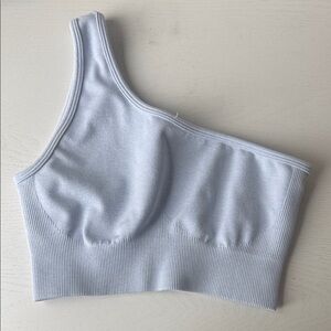 One-Shoulder Light Gray Ribbed Top